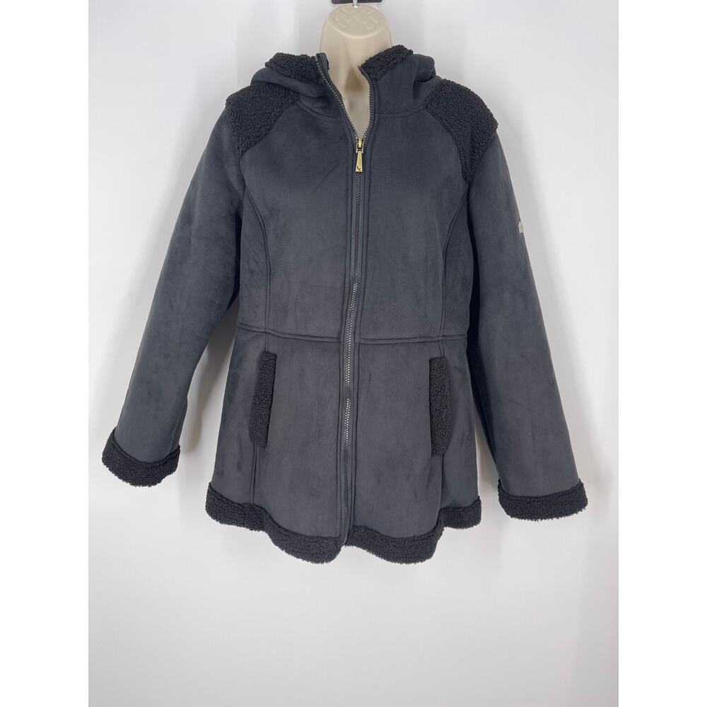 Koolaburra Women's Black Faux Shearling Hooded Coat